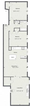 Floor plan layout diagram for The Holly 2 Bedroom 1 Bath B